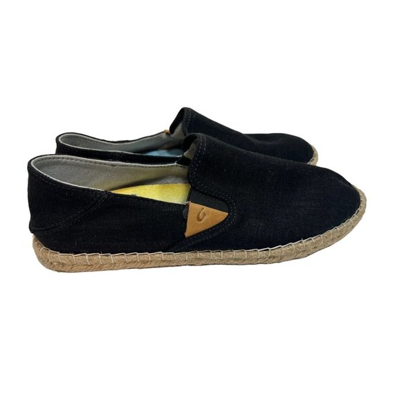 Olukai Women's Kaula Pa'A Kapa Espadrilles Flats 9 Black Linen Shoes - Picture 1 of 4